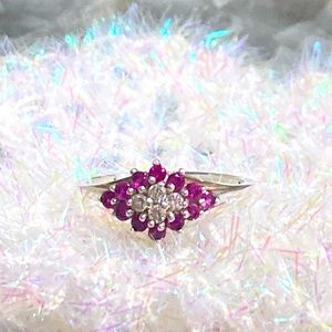 Vintage Ruby Art Deco Diamond Ring Silver 925